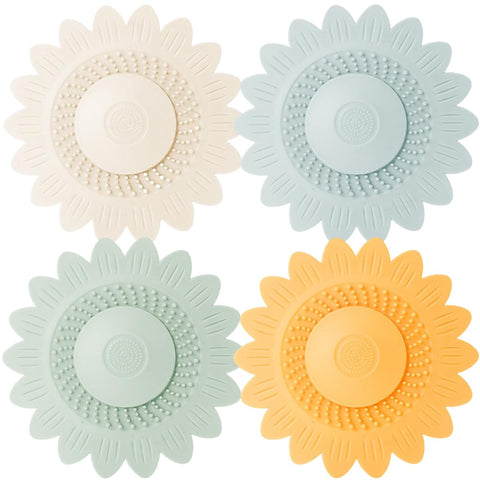 4 PCS Flower Silicone Sink Stoppers Drain Hair Stopper Bathtubs Drainage Plugs Universal Shower Tub Plug Extra Large Shower Drain Covers Protector