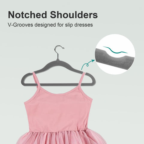Wellong Kids Velvet Hangers Non-Slip Space Saving Swivel Hook 32 Pack Gray