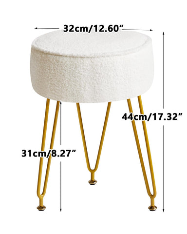 IBUYKE Makeup Vanity Stool Chair, Teddy Velvet Footrest, White WBD009W