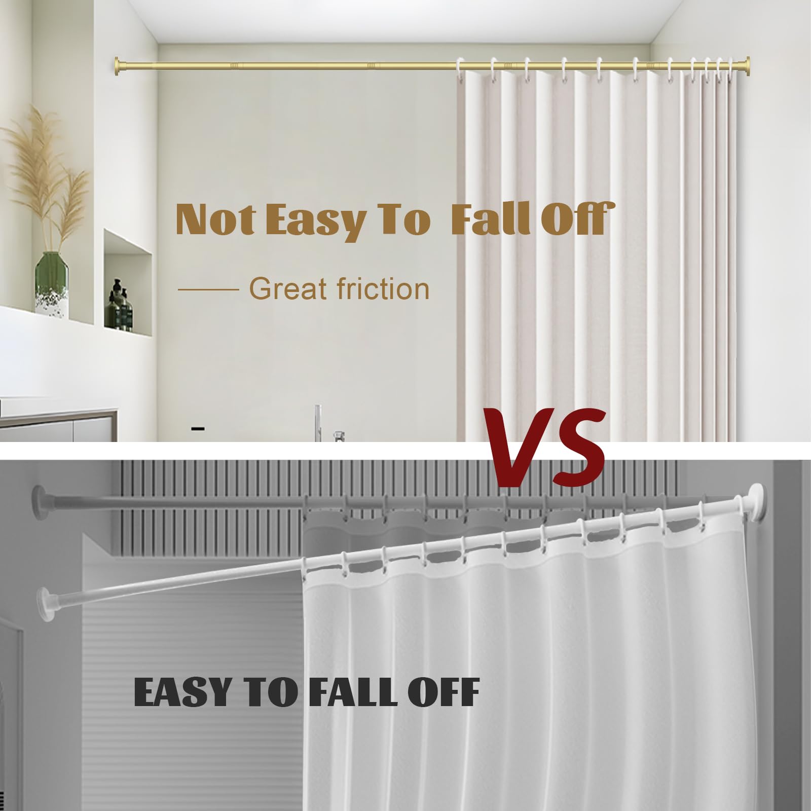 GXOACKJ Gold Shower Curtain Rods - 31-80 Inch Spring Tension Shower Rods for Bathroom, Adjustable, No Drilling, No Rust, Stainless Steel