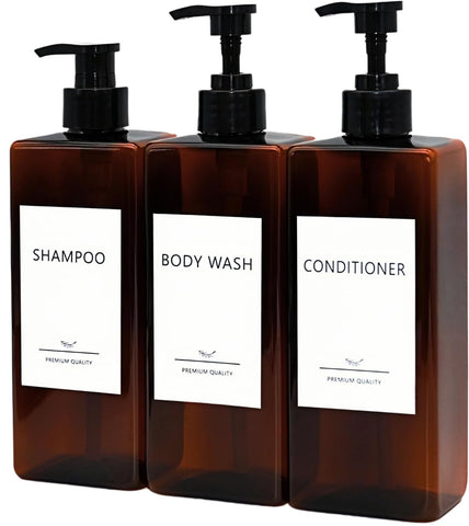 Shampoo and Conditioner Dispenser Set, 3Pack Refillable Shampoo and Conditioner Bottles with Labels