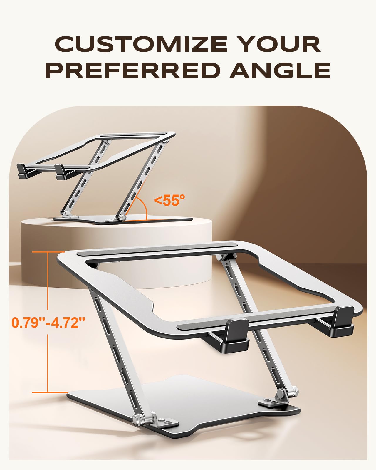 Babacom Ultra-Slim Portable Laptop Stand for Desk, Height Adjustable & Dual-Bar Support Laptop Riser Holder
