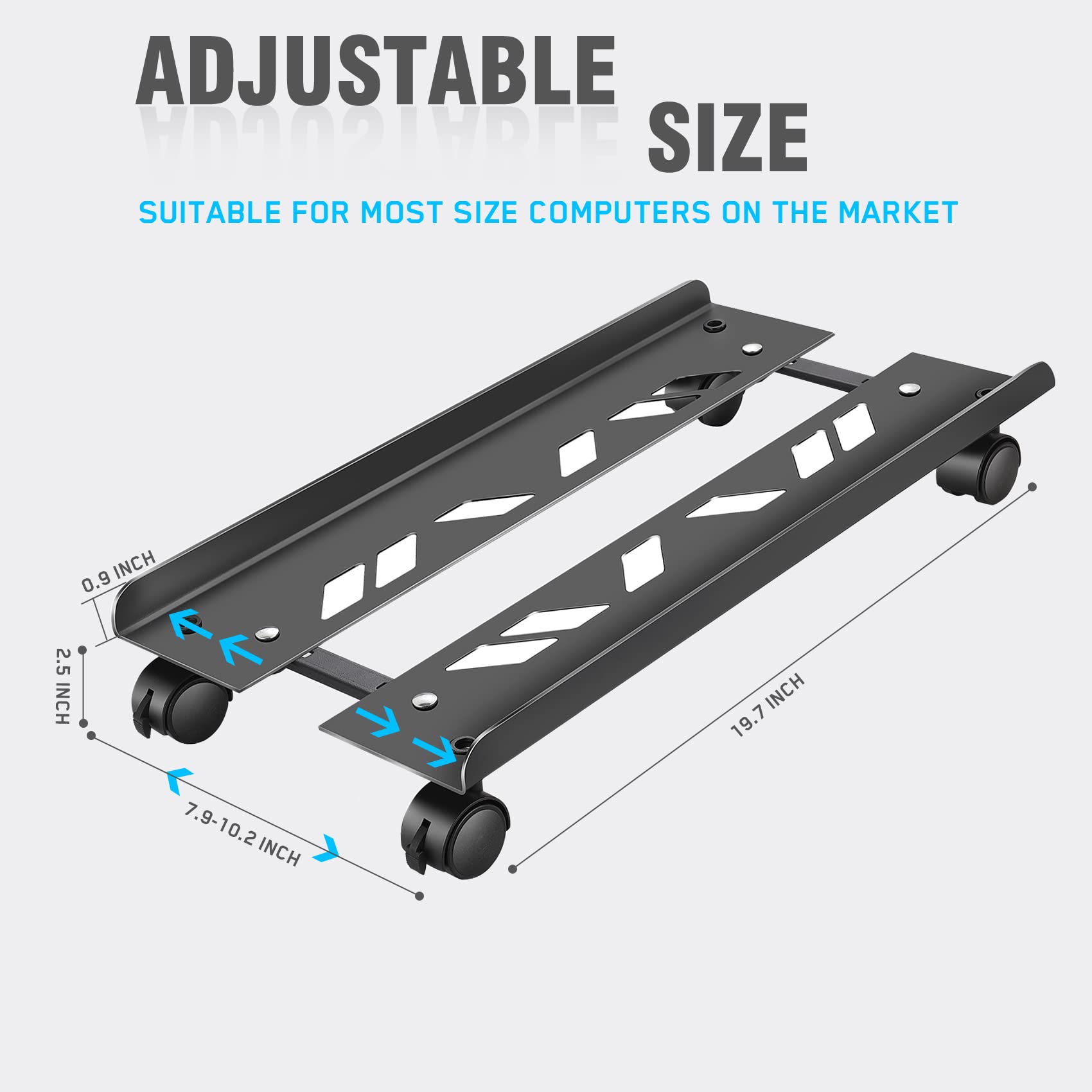 Metal Pc Stand, Big Adjustable Computer Tower Holder, Heavy-Duty Desktop Stand with 4 Caster Wheels Fits Most PC Under Desk