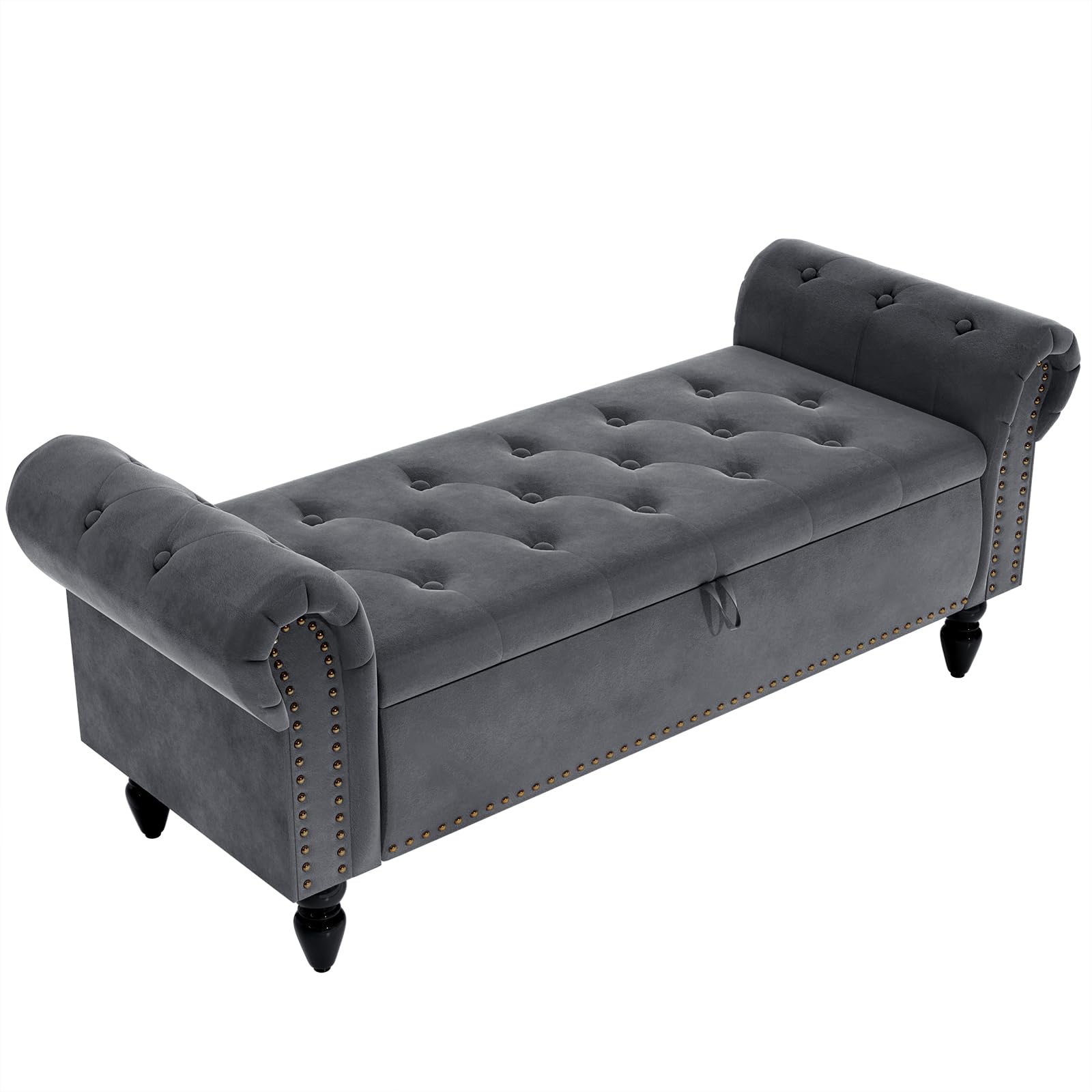 Clevich Ottoman Storage Bench, Velvet End of Bed Storage Box with Lid, Sturdy Wood Legs Footrest, 168KG Load Capacity