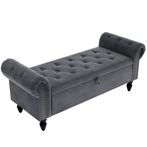 Clevich Ottoman Storage Bench, Velvet End of Bed Storage Box with Lid, Sturdy Wood Legs Footrest, 168KG Load Capacity