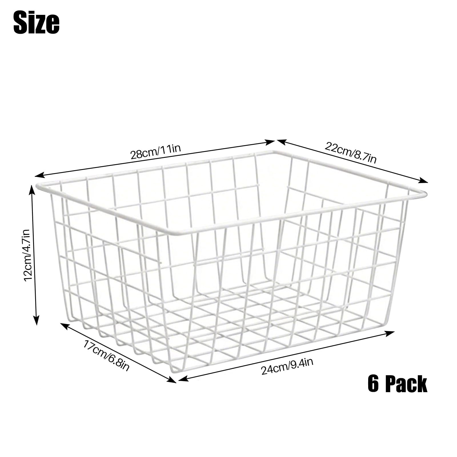 Hniuyun 6 Pack White Wire Basket, Countertop Organizer for Kitchen Cabinets, Metal Storage Baskets for Garage, Refridge, Bedroom, Bathroom, Laundry