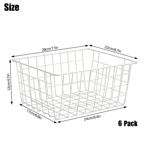 Hniuyun 6 Pack White Wire Basket, Countertop Organizer for Kitchen Cabinets, Metal Storage Baskets for Garage, Refridge, Bedroom, Bathroom, Laundry