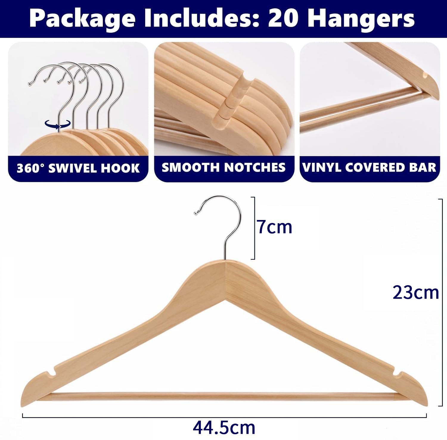 Amber Home 20pcs Wooden Coat Hangers, Wood Suit Hangers, Natural