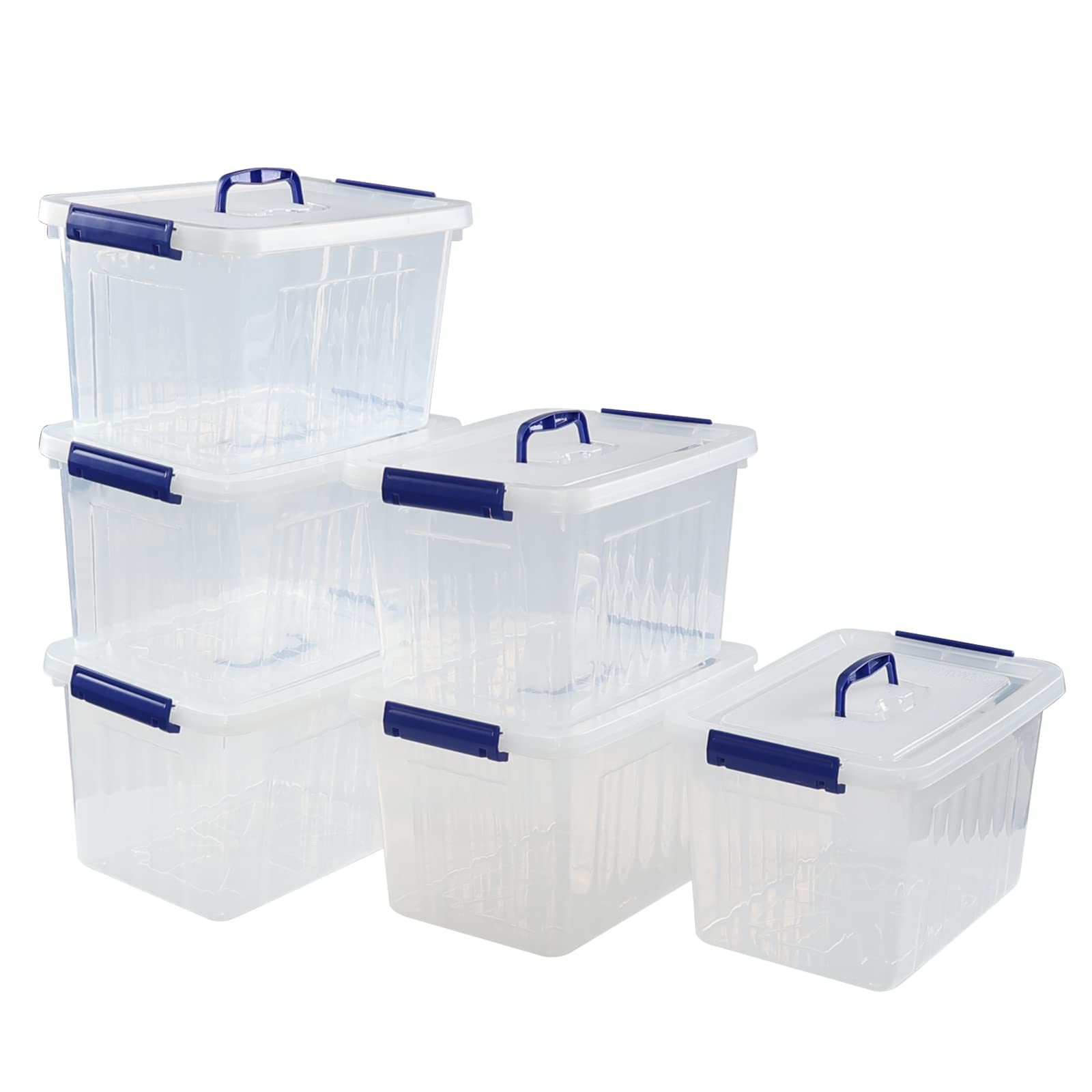 Vcansay 12 L Plastic Clear Storage Box, Lidded Storage Box, 6 Packs