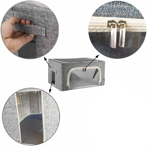 WUPYE Storage Box with Lid, Foldable Storage Cubes with Metal Frame, Storage Boxes with Clear Window Zippers & Doors