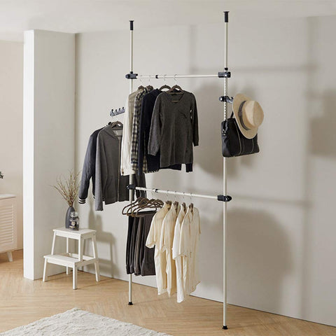 Telescopic Clothes Hanging Rail Heavy Duty, Telescopic Wardrobe Organiser Hanging Rail Clothes, Clothes Pole for Wardrobe
