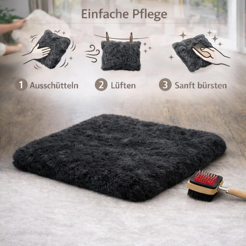 Naturasan Merino Lambskin Seat Cushion 40 x 40 cm (Black) - Soft Seat Cover Made of Real Lambskin, Decorative & Temperature Regulating, for Chair