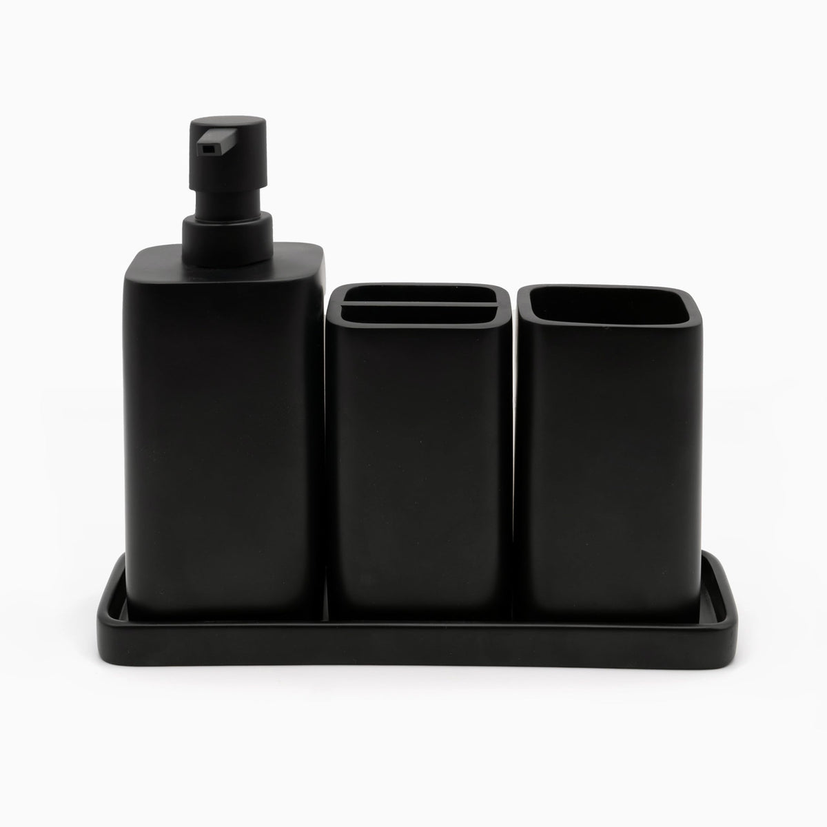 zccz Bathroom Accessory Set - 4 Piece Organiser with Toothbrush Holder, Soap Dispenser, Tumbler and Tray - Black Matte Accessories