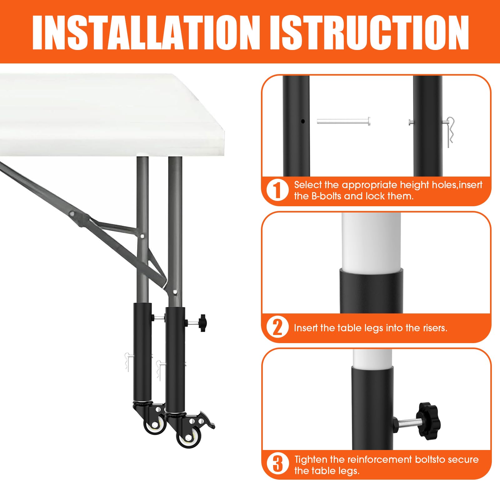 Lipshome Table Leg Extender with Casters Adjustable 6.3"-7.9" Height 4 Pack