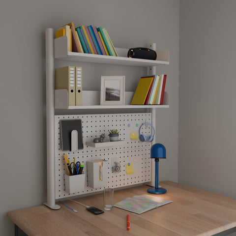 Boltmol Clamp-on 2-Tier Desk Shelf,White 80CM, Desktop Organizer With Pegboard, Countertop Storage Bookcase For Home, Office Or Dorm