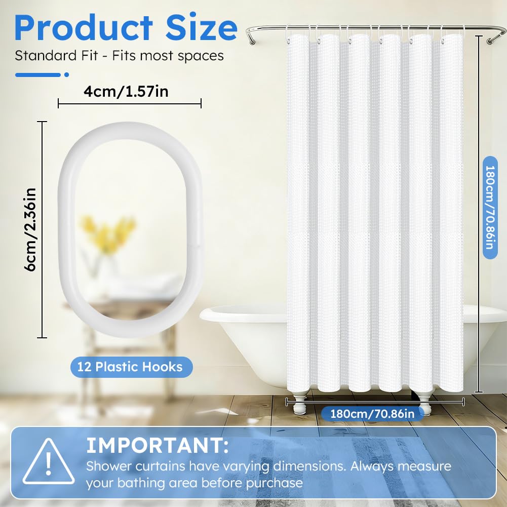APXEL White Waffle Shower Curtain, Mould Proof Waterproof Shower Curtains