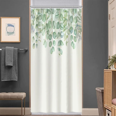 Uiiooazy Green Eucalyptus Stall Shower Curtain, Leaves Pattern Bath Curtain Mildew and Mould Resistant Waterproof Polyester Fabric Washable Opaque
