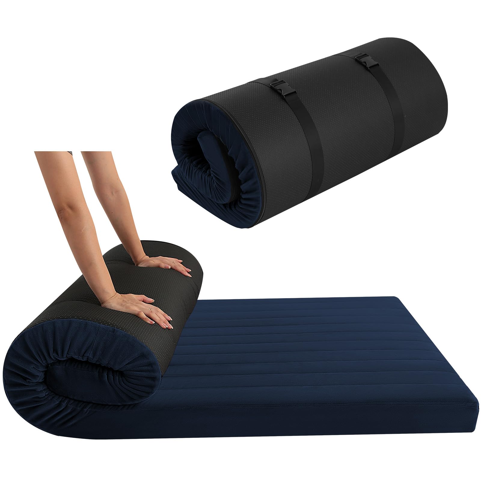 MeMoreCool Roll Up Floor Mattress Small Single 190x75cm, Navy Blue