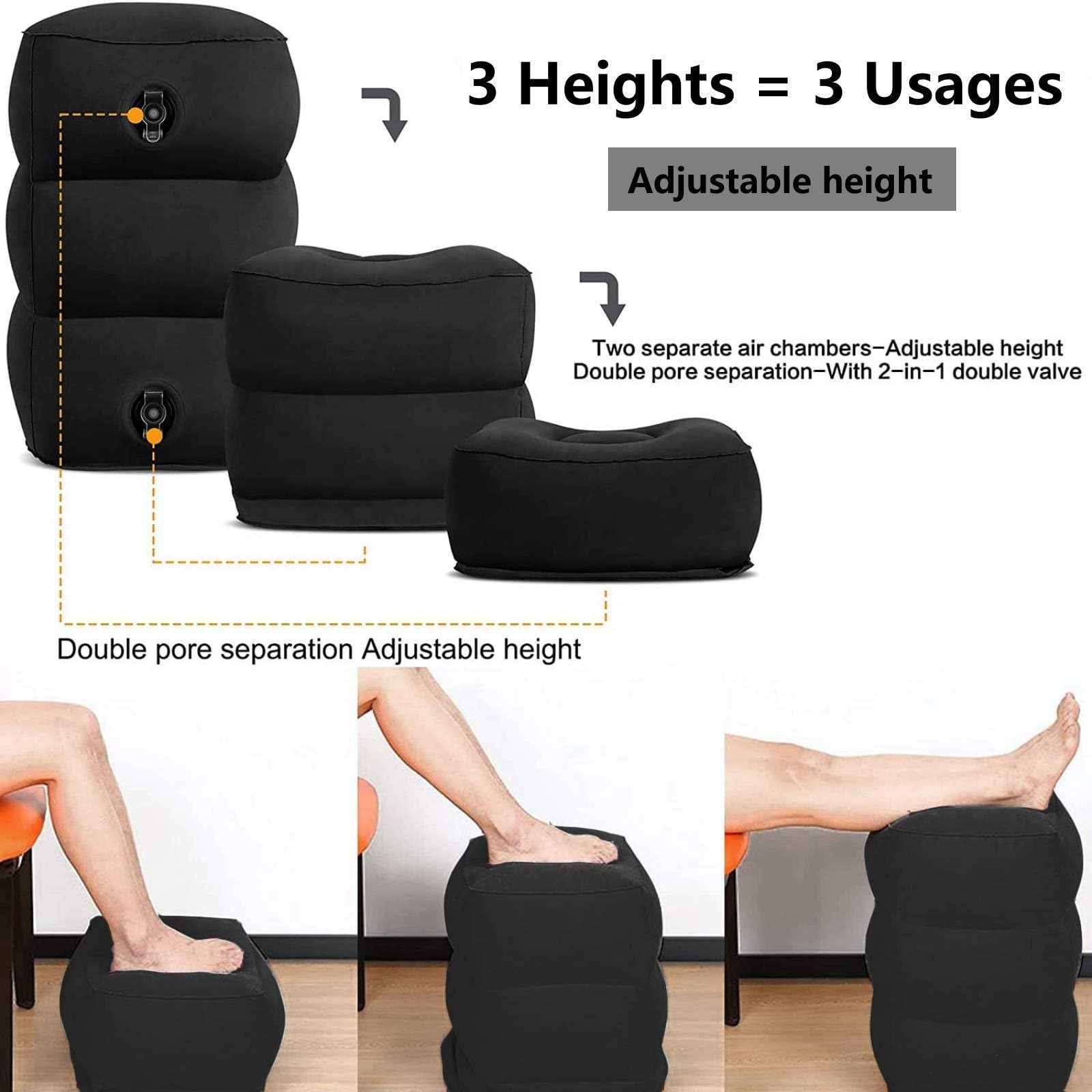 Inflatable Foot Rest Pillow, Airplane Travel Pillow, Multifunctional Adjustable 3 Layers Height Foot Rest
