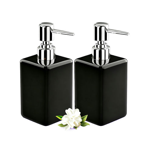 Qudubuy Refillable Square Ceramic Soap Dispenser with Long Spout Lotion Pump Bottle, 2Pcs 320ml Hand Wash Dispenser for Kitchen, Bathroom, Office