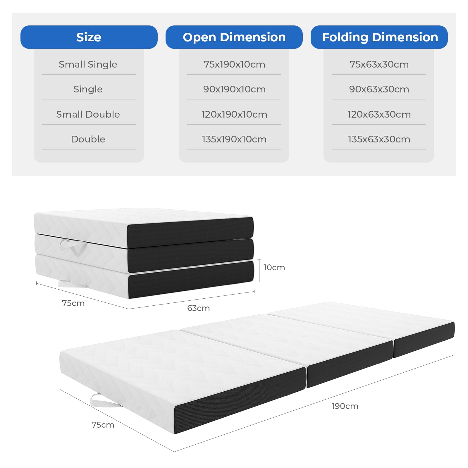 Vesgantti Folding Mattress Small Double 15CM Memory Foam Foldable Mattress