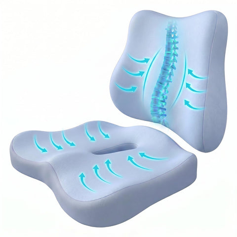 Seat Cushion and Lumbar Support - Memory Foam Chair Cushion and Back Support for Tailbone & Back Pain Relief Ergonomic Coccyx Cushion for Home Office