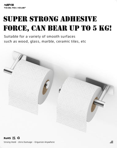 2PCS Toilet Roll Holder Self Adhesive, Paper Towel Holder Stainless Steel Rack Wall-Mounted for Kitchen, Bathroom