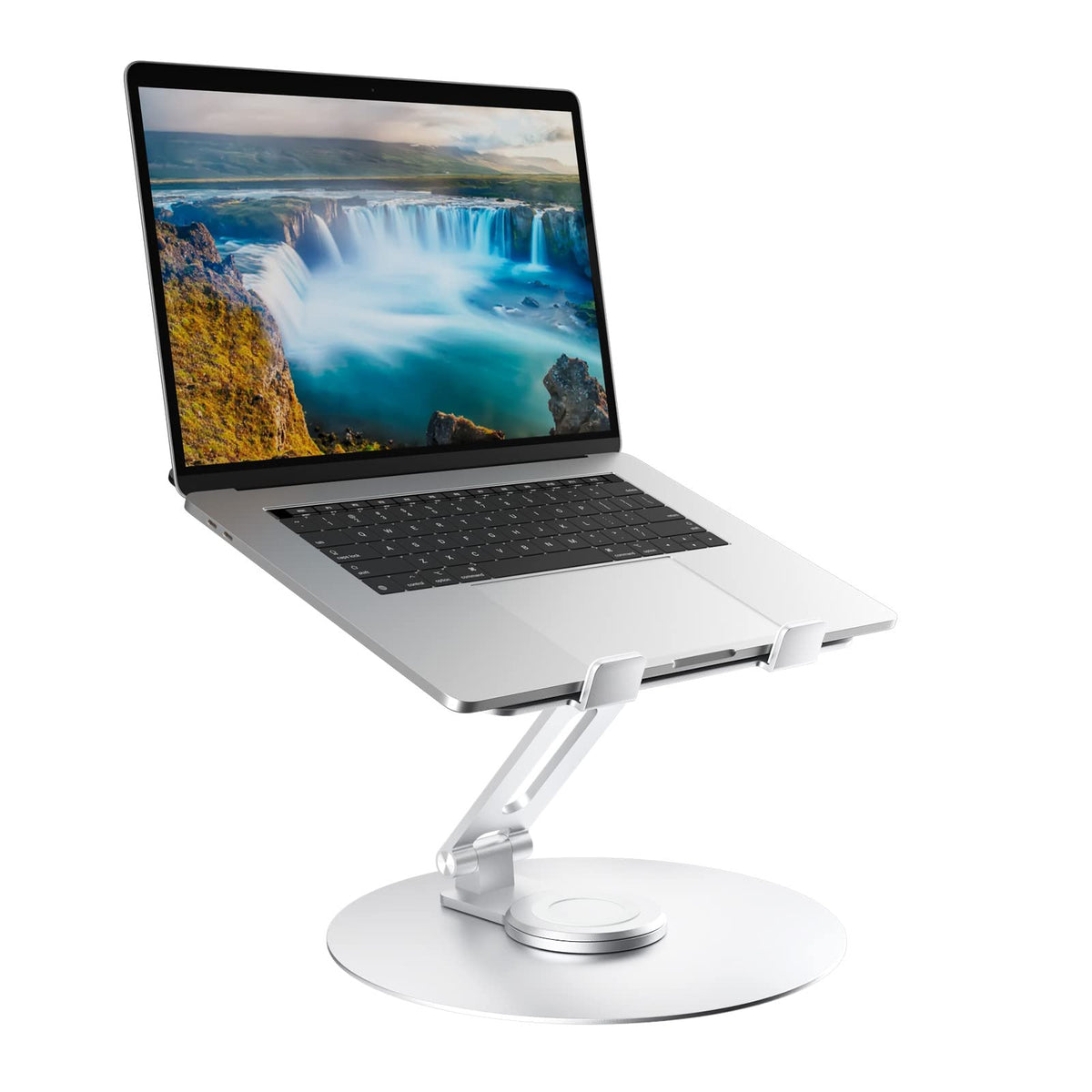 Swivel Laptop Stand for Desk, Adjustable Height Aluminum Computer Stand with 360 Rotating Base, Foldable Ergonomic Riser