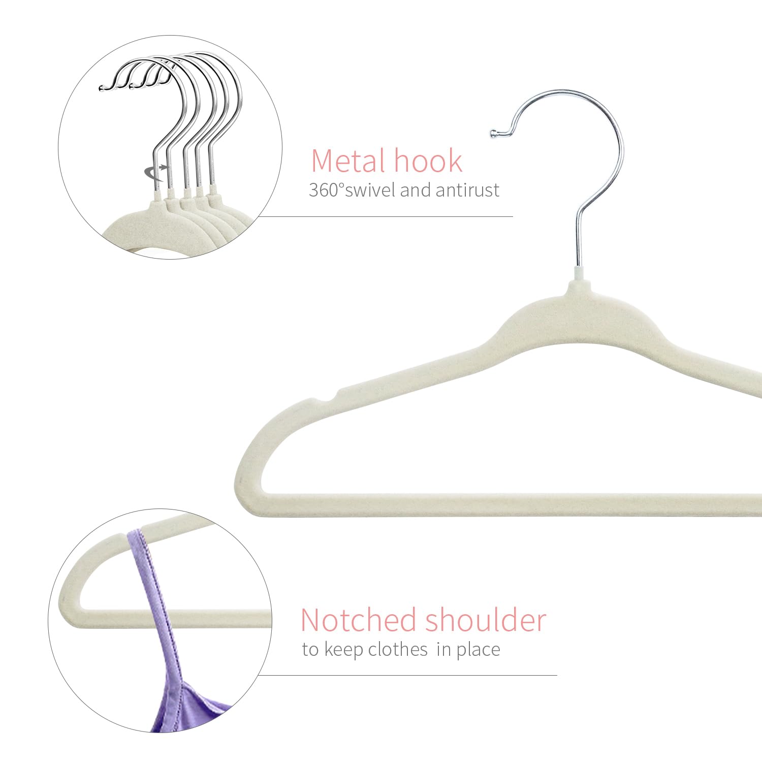 ManGotree 11" Baby Velvet Hangers Non-Slip Kids Hangers 30 Pack Beige