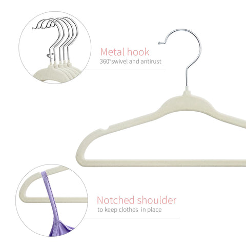 ManGotree 11" Baby Velvet Hangers Non-Slip Kids Hangers 30 Pack Beige