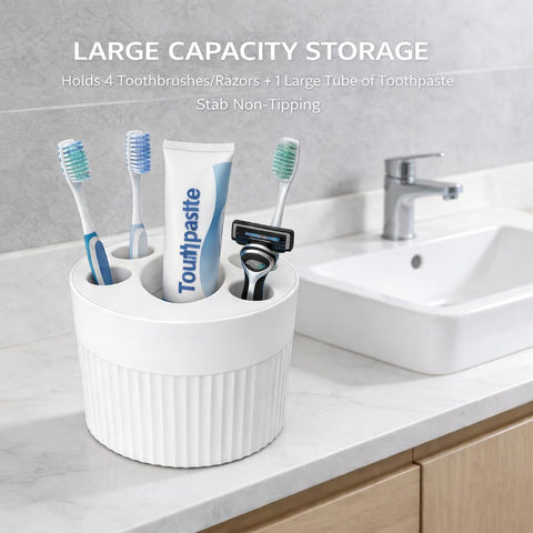 Toothbrush Holder for Bathroom Countertop, Multi-Slot Toothbrush Caddy with Drainage, Detachable Design, Non-Slip Base, Toothpaste Organizer