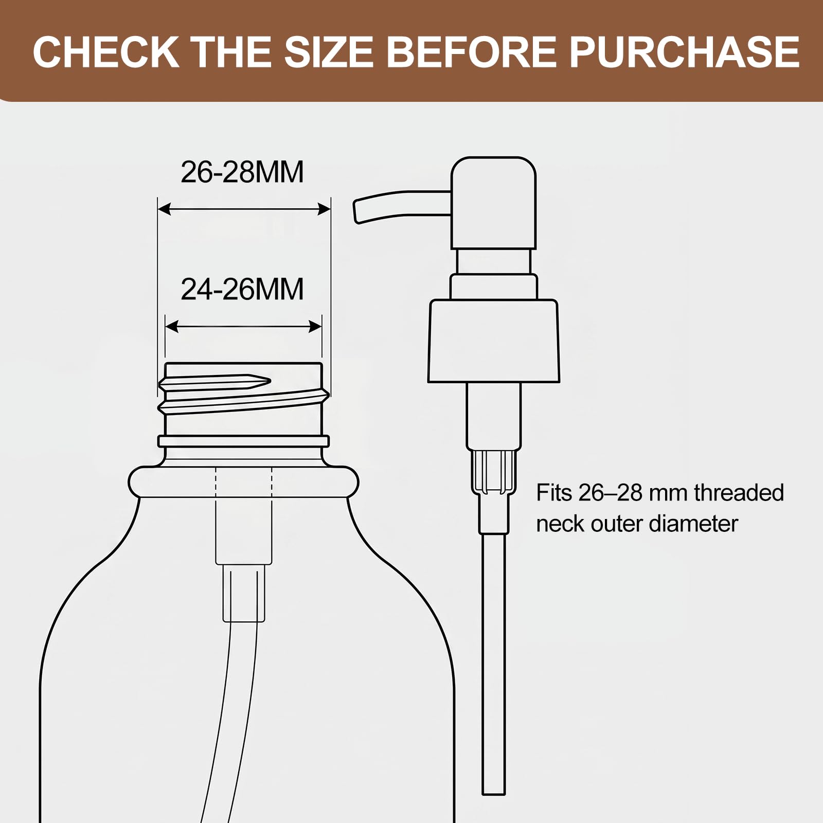 Pollock Pump Dispenser Stainless Steel, Replacement for Standard Neck Size - 26-28 mm Thread Fits Most Hand Soap Dispenser (Black)