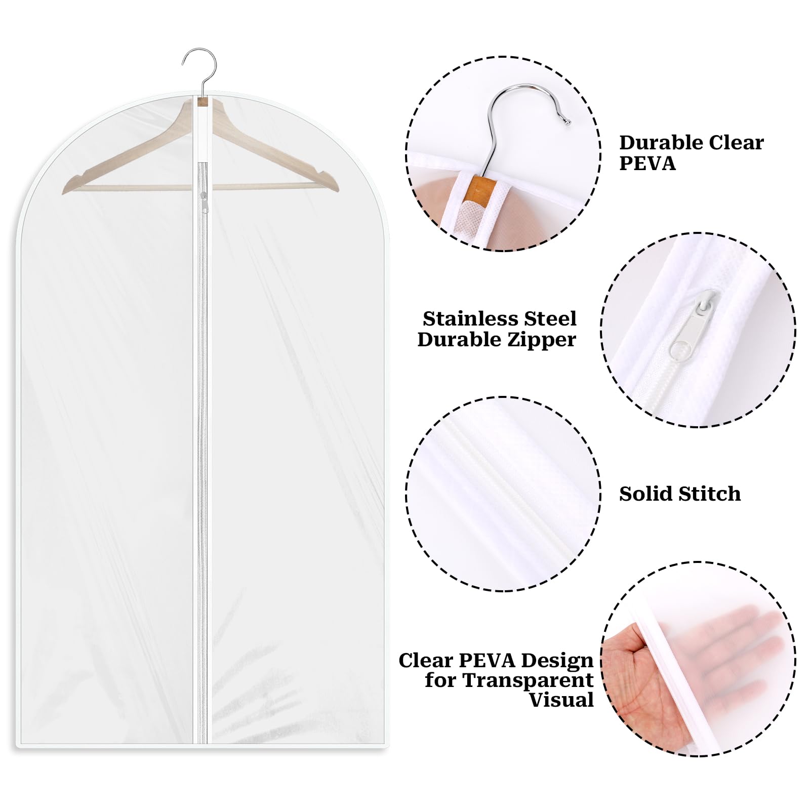 Garment Bags 2 PCS Dustproof Clothes Covers Waterproof Moth Proof Coat Bag with Zip Translucent Suit Cover Bags Anti-Mite Breathable Protector for