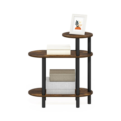 Furinno TURN-N-TUBE Side Table, 3-Tier Oval Sofa End Table with Open Shelf, Toolless Assembly Night Stand, Bedside Table, for Living Room, Bedroom