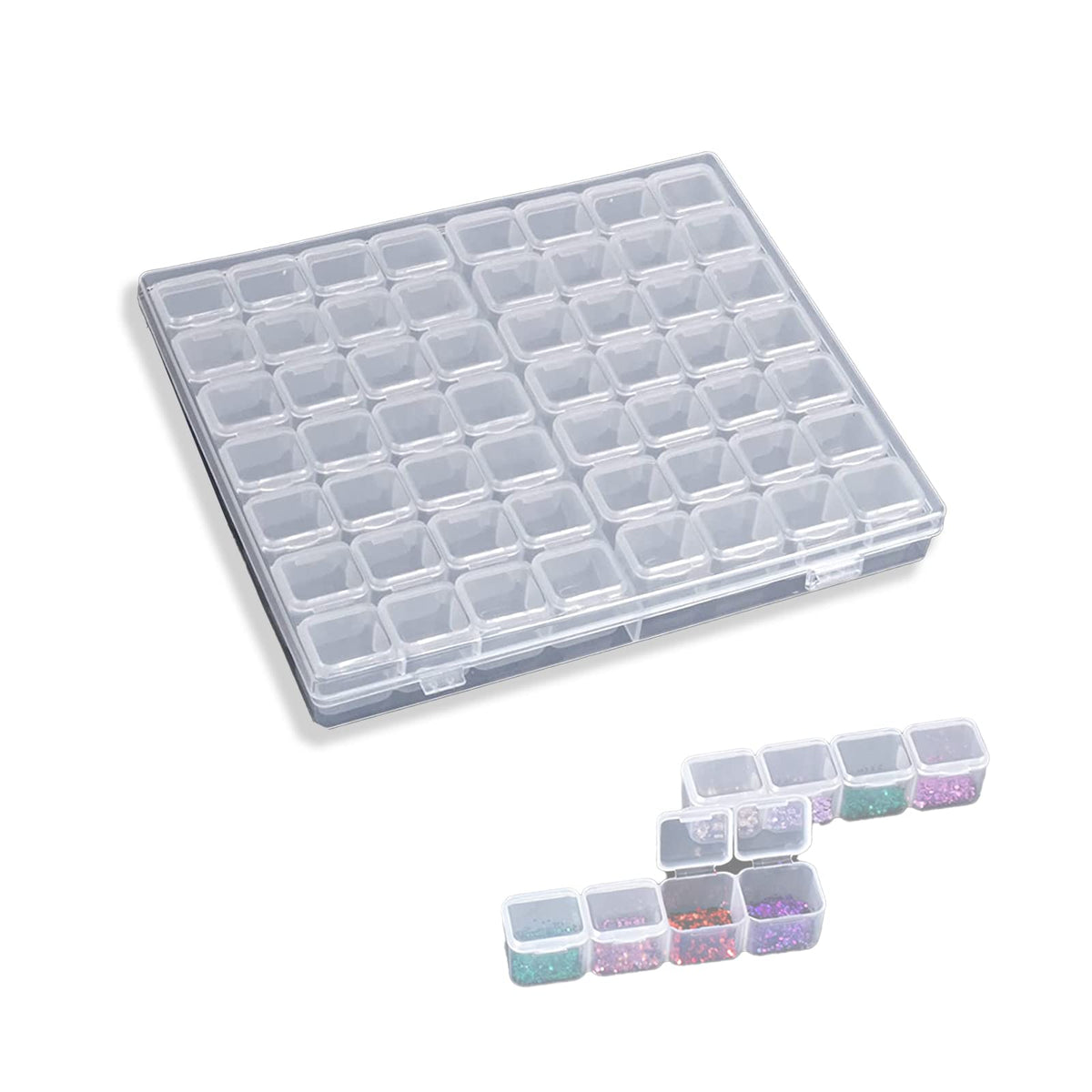56 Grids Pearl Diamond Storage Box, Plastic Bead Compartment, Transparent Jewellery Container