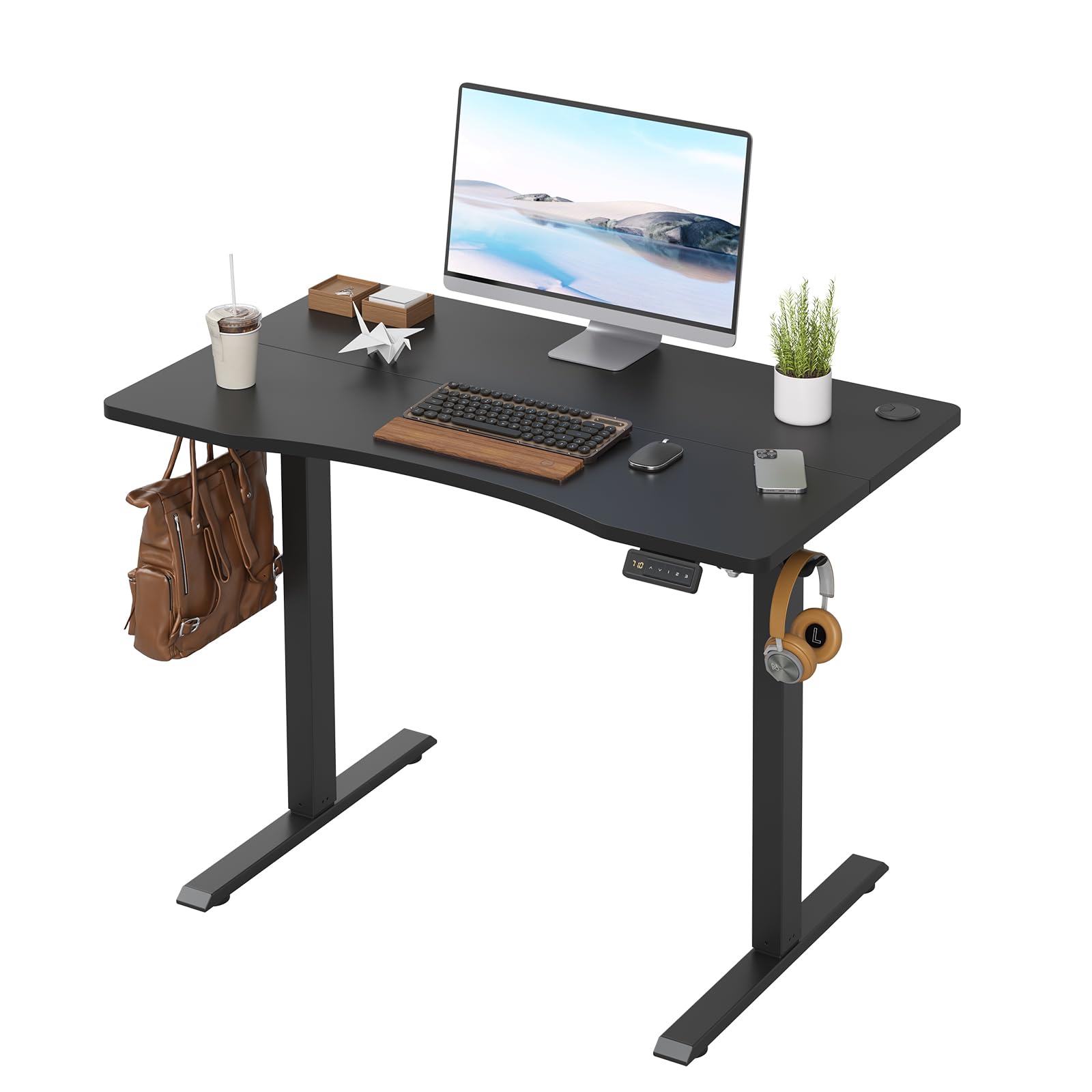 Farini U-Shaped Ergonomic Electric Standing Desk, 100x60cm, Height Adjustable Sit to Stand Desk with Memory Keypad & Headphone Hook for Home and