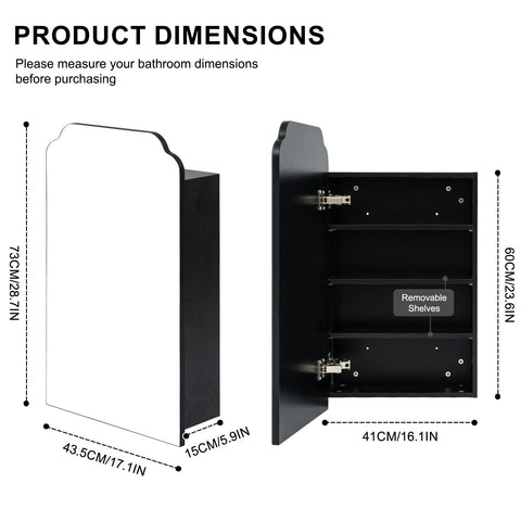 Lumibric Bathroom Cabinets with Mirror, Black Wooden, 73x43.5x15cm