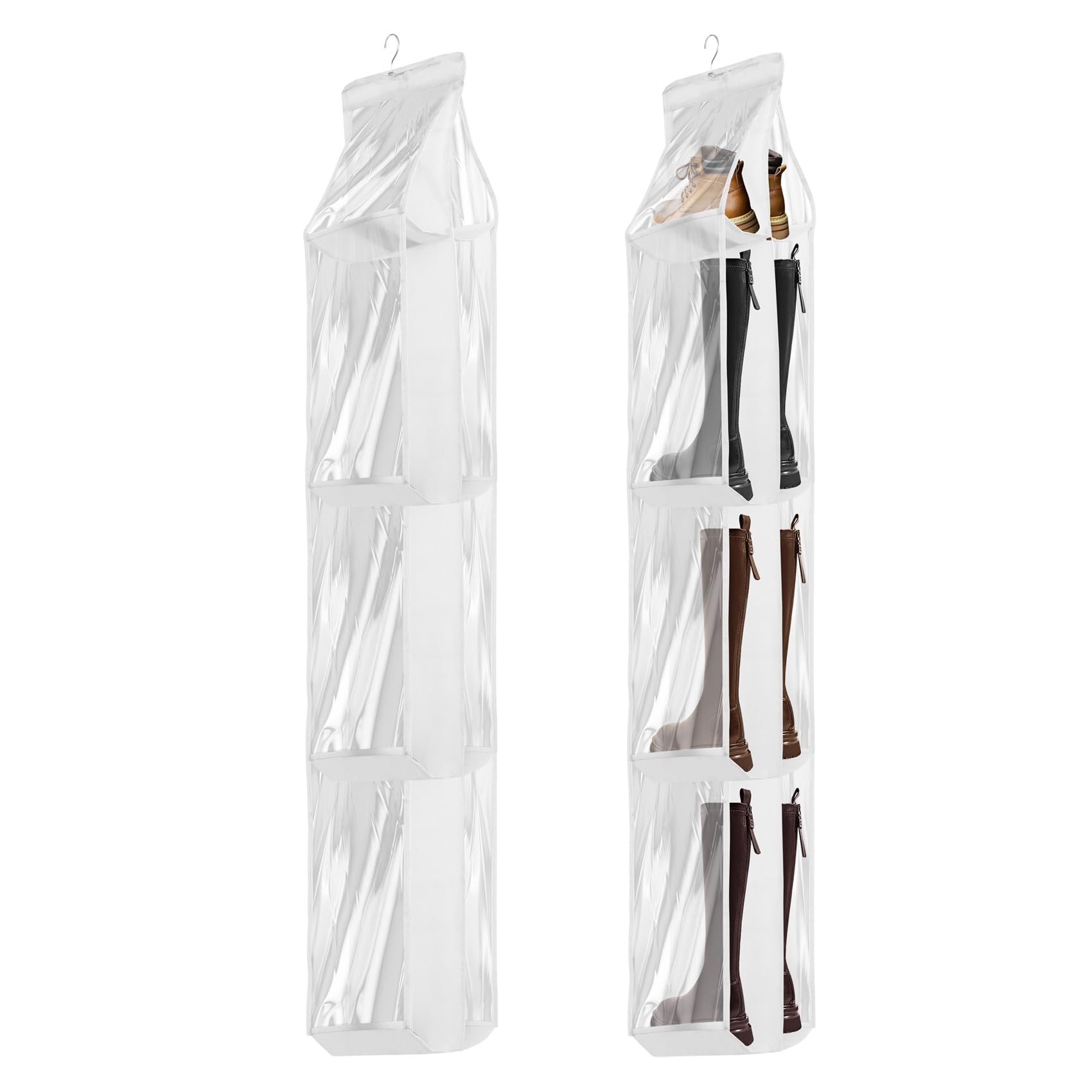 Povxlum 16 Pockets Large Clear Over the Door Shoe Organizer for Closets Hanging Shoe Organizer for Closet with Rotating Hanger Boot Organizer for