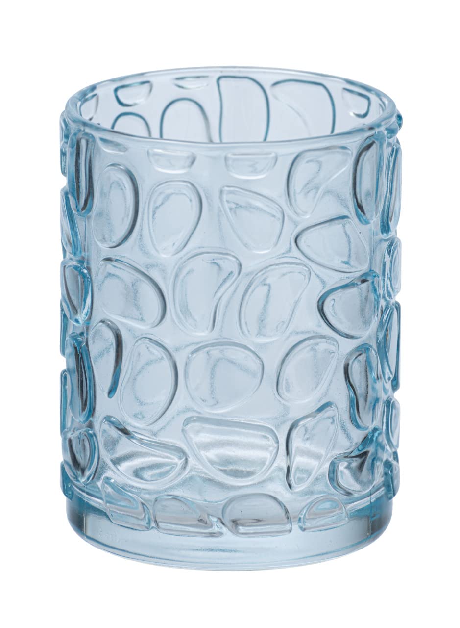 WENKO Cup Vetro Blue Round Holder for Toothbrush and Toothpaste, 7.5 x 10 x 7.5 cm