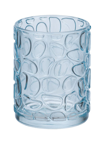 WENKO Cup Vetro Blue Round Holder for Toothbrush and Toothpaste, 7.5 x 10 x 7.5 cm