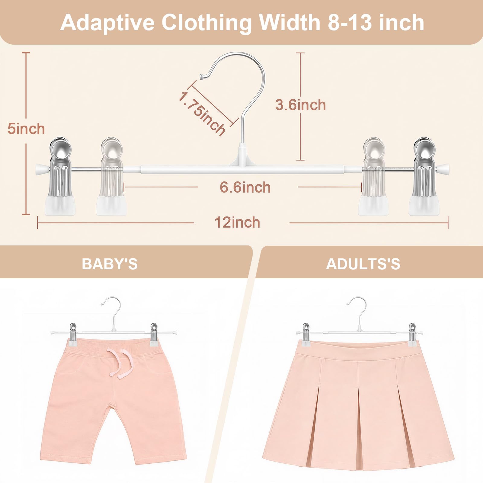 OAMCEG 12 Pack Trouser Hangers - Adjustable Non-Slip Clips, Stainless Steel Metal Skirt & Trousers Hangers