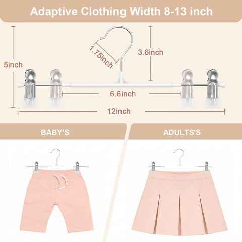 OAMCEG 12 Pack Trouser Hangers - Adjustable Non-Slip Clips, Stainless Steel Metal Skirt & Trousers Hangers