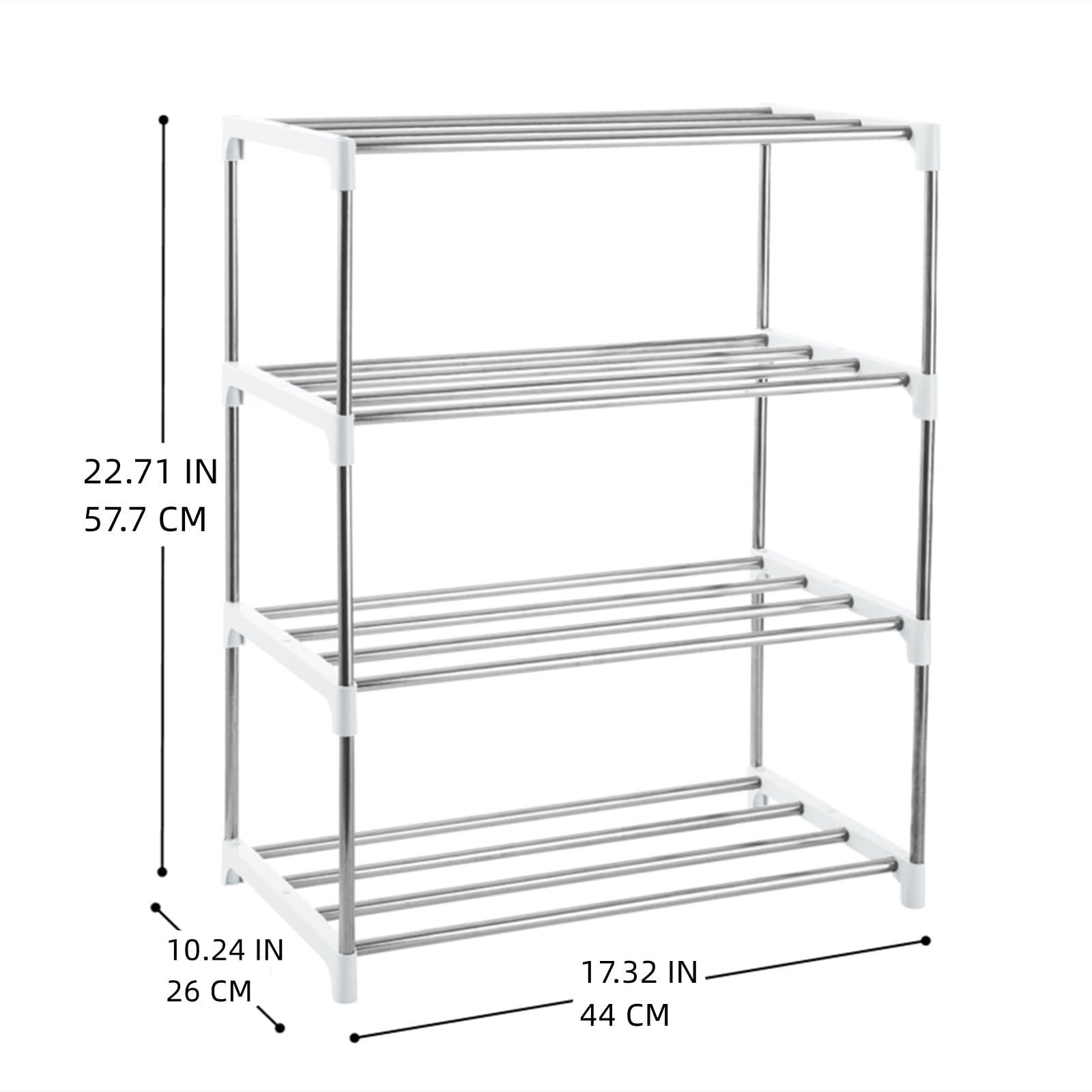 Xerhnan 4-Tier Stackable Small Shoe Rack, Lightweight Shoe Shelf Storage Organizer for Entryway, Hallway and Closet(White)