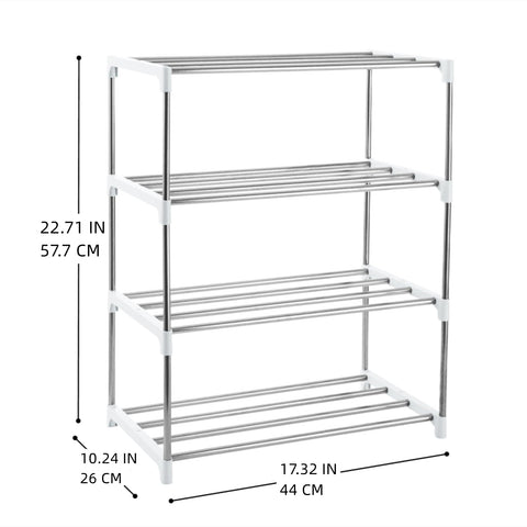 Xerhnan 4-Tier Stackable Small Shoe Rack, Lightweight Shoe Shelf Storage Organizer for Entryway, Hallway and Closet(White)