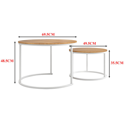 HOJINLINERO Round Nesting Coffee Table Set of 2 End Table for Living Room,69.5x49cm Industrial Stacking Side Table for Living Room/Bedroom/Small