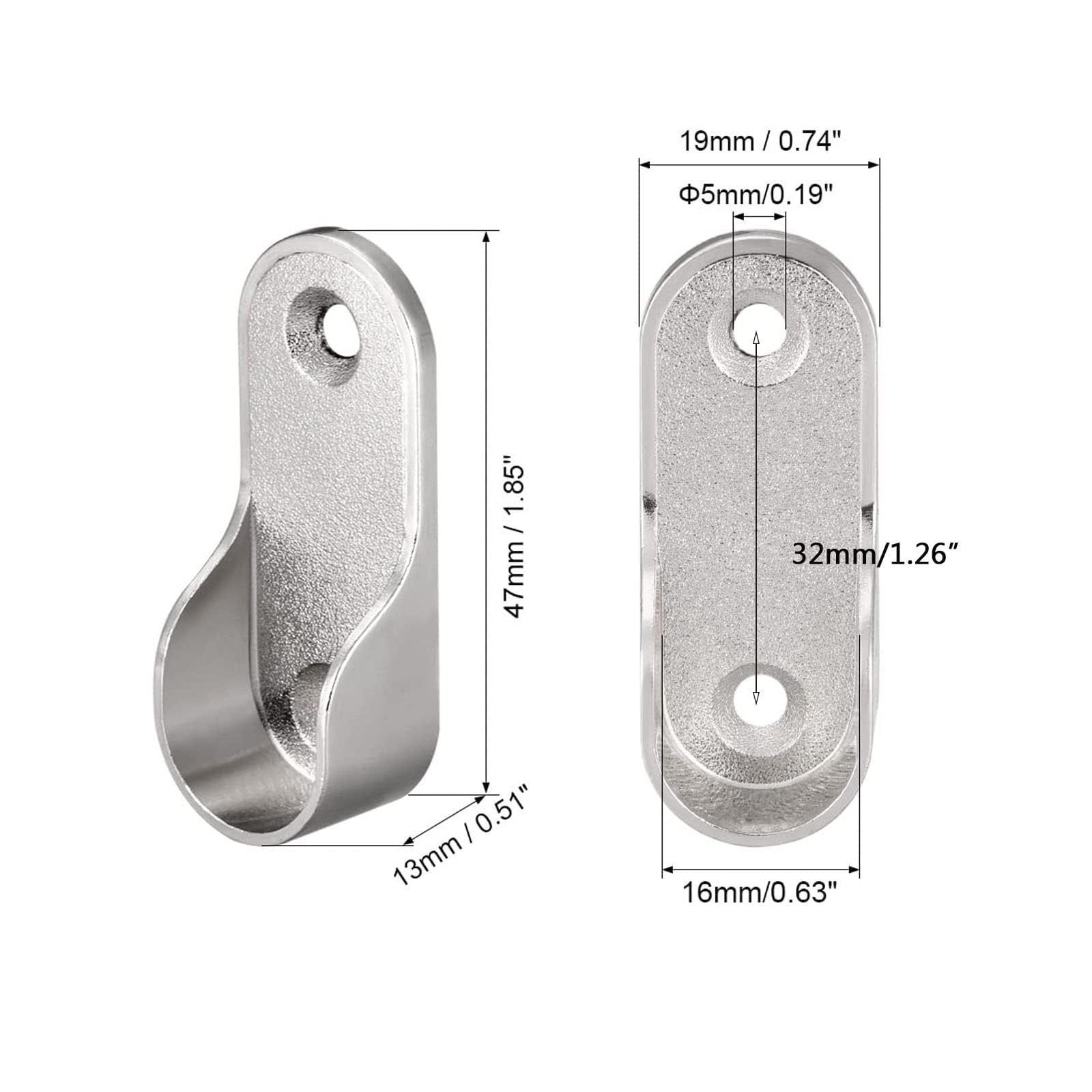 TOP-VIGOR 16mm Dia Oval Closet Rod End Supports, Zinc Alloy 4Pcs Wardrobe Rail Bracket, Hanging Rail Rod Fittings Wardrobe Flange Bracket Holder