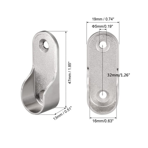 TOP-VIGOR 16mm Dia Oval Closet Rod End Supports, Zinc Alloy 4Pcs Wardrobe Rail Bracket, Hanging Rail Rod Fittings Wardrobe Flange Bracket Holder