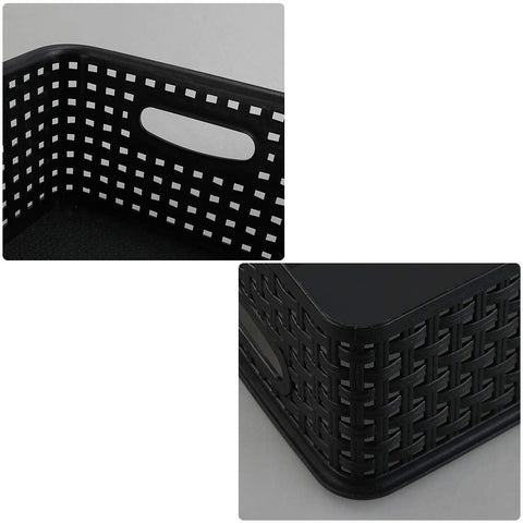 Asking 6-Pack Plastic Storage Baskets, Weave Basket, Black