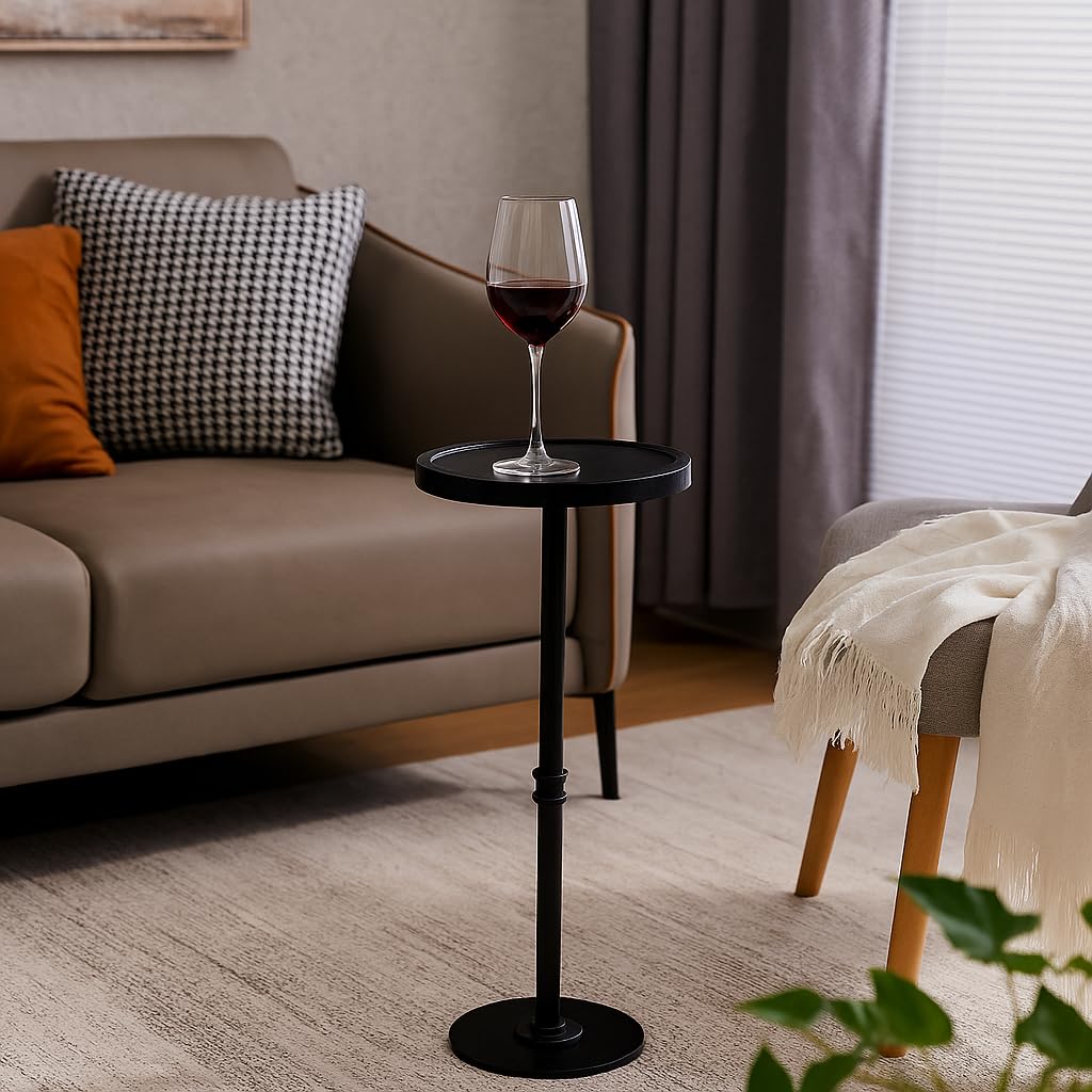 Benhurb Round Side Table Black Small Coffee Tables with Metal Base Sofa End Table Modern Corner Drink Table for Small Spaces Living Room Bedroom