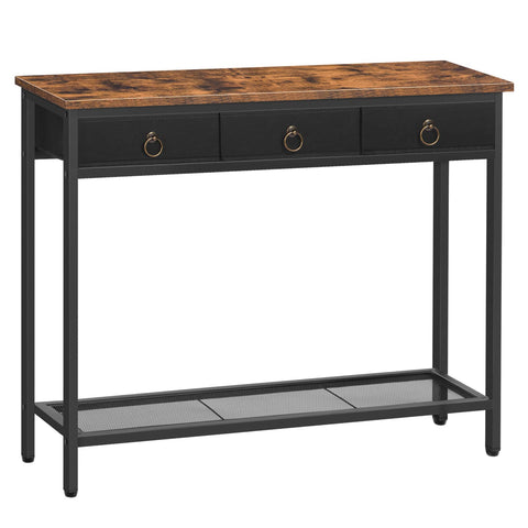 HOOBRO Console Table, Hallway Table, Slim Sofa Table with 3 Non-woven Drawers, Metal Mesh Frame, Sturdy, Narrow Side Table for Small Spaces, Entrance